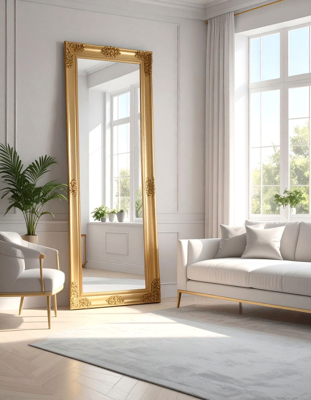 Strategic Full Length Mirror Placement - 30 small space living room ideas