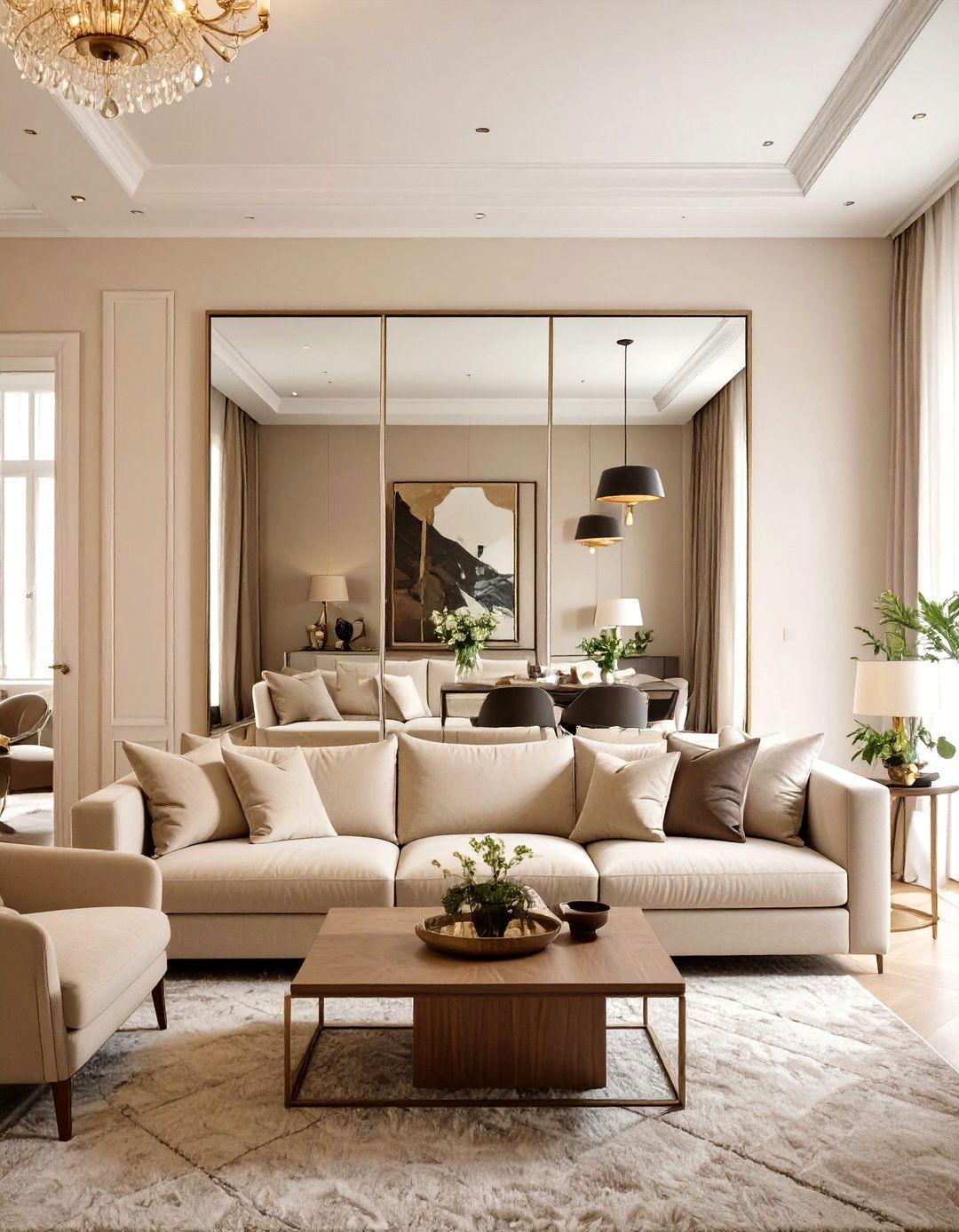 Strategic Mirror Placement - 30 how to design a living room with large furniture ideas