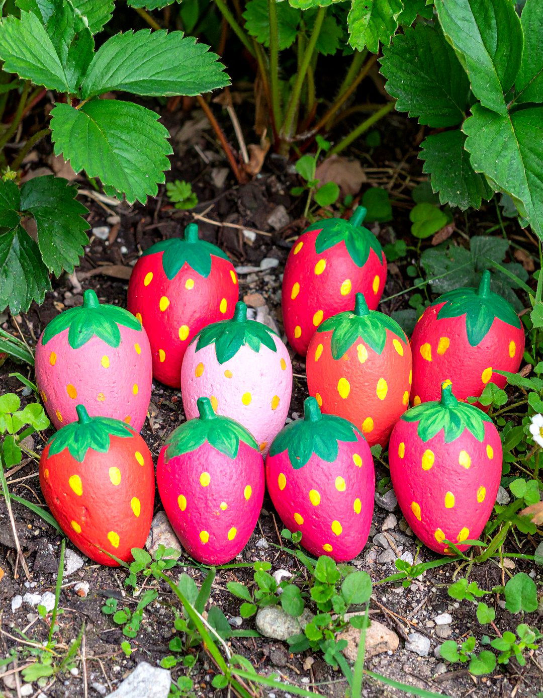 Strawberry Painted Rocks - 30 rock painting ideas for garden