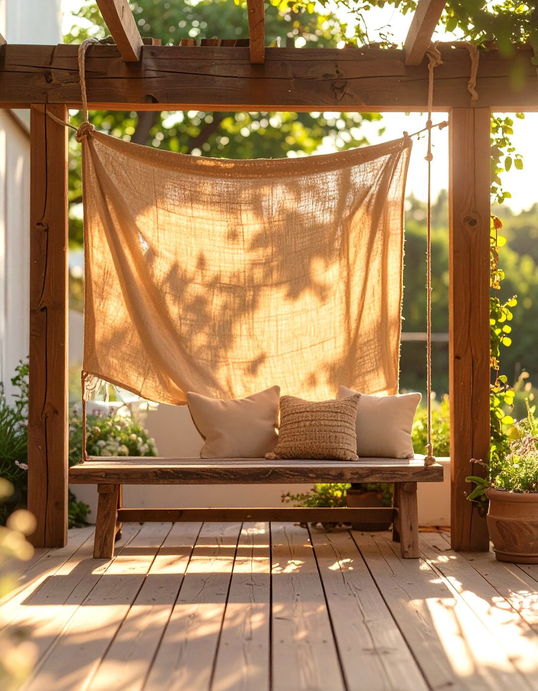 Stretched Burlap Shade - 30 cheap patio cover ideas