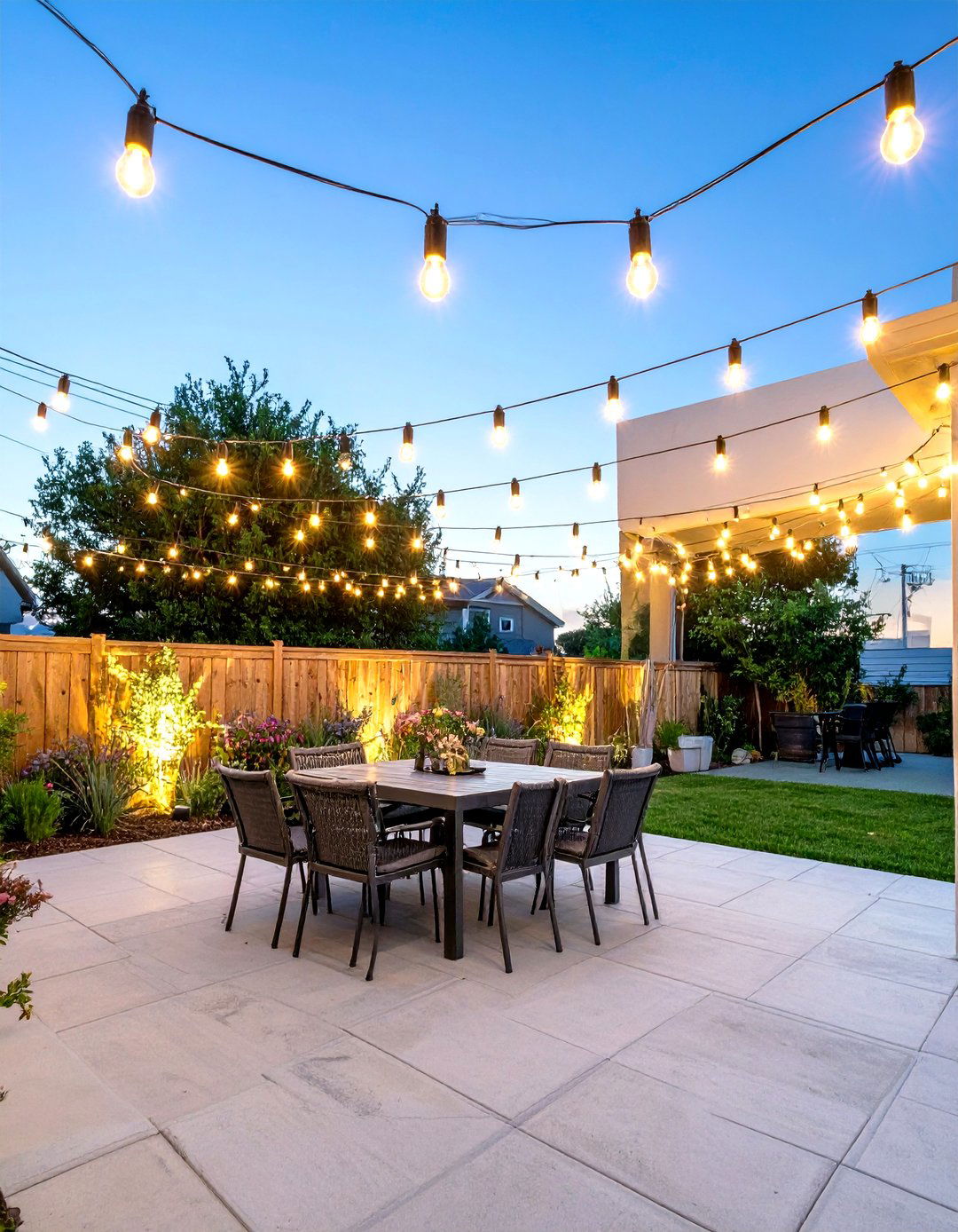 String Light Canopy - 30 small backyard landscape ideas