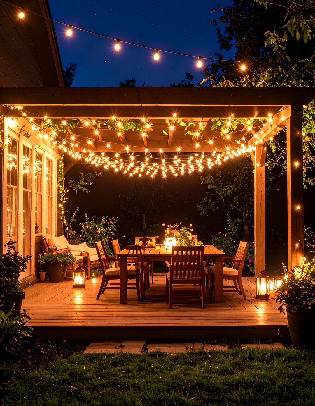 String Light Canopy Porch Ceiling - 30 inexpensive porch ceiling ideas