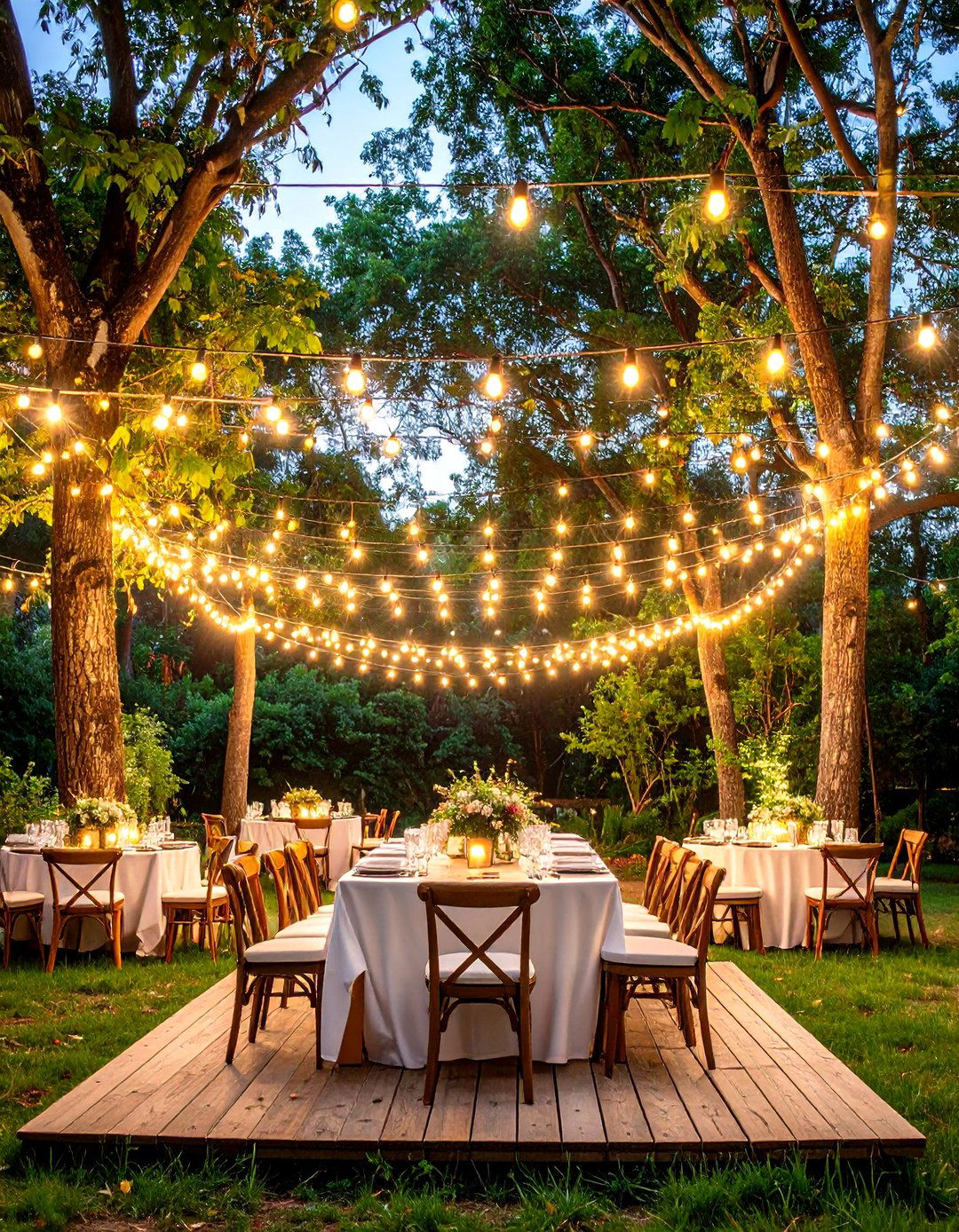 String Light Canopy for Ambiance - 30 outdoor wedding ideas on a budget