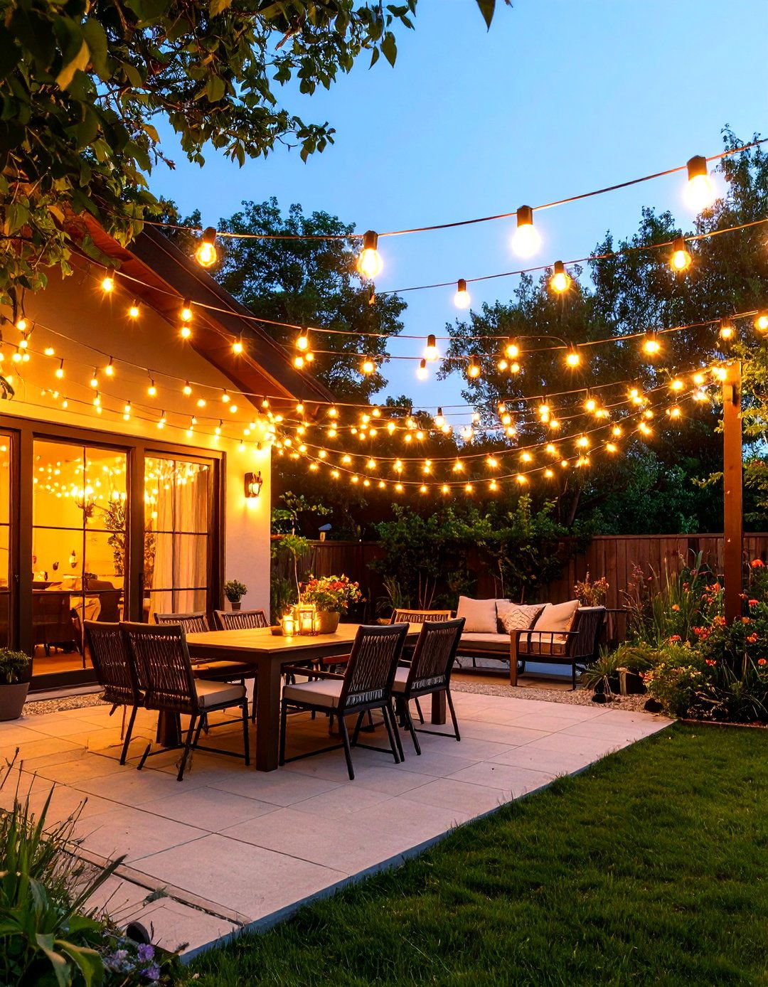 String Light Canopy for Ambiance - 30 patio decorating ideas on a budget