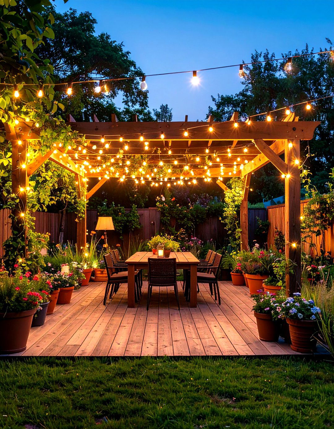 String Light Canopy over a Patio Garden - 30 patio garden ideas