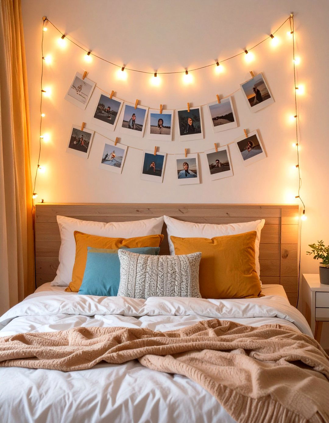 String Lights with Photo Clips - 30 teenage bedroom ideas