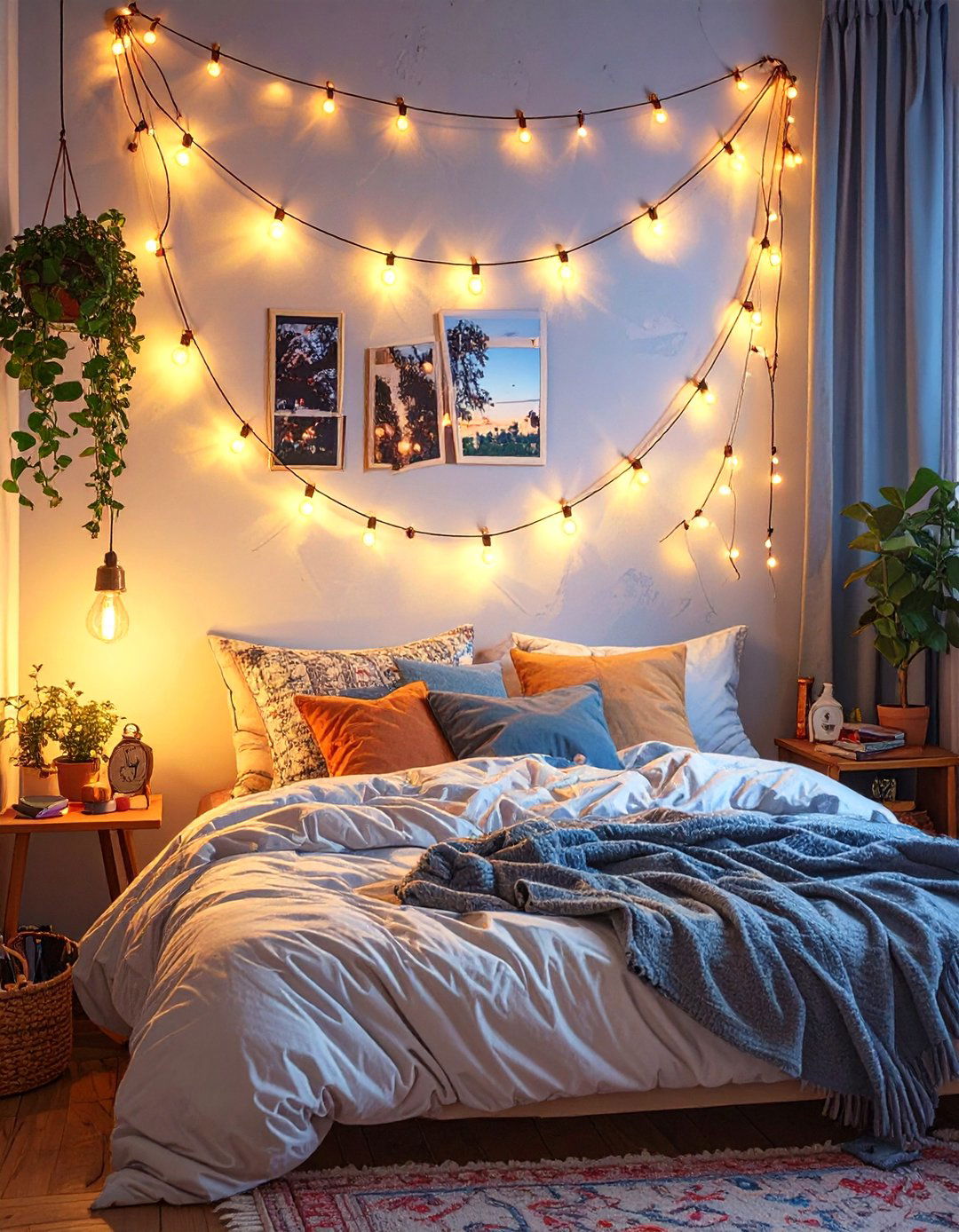 String Lights with Photo Clips - 30 single dorm room ideas