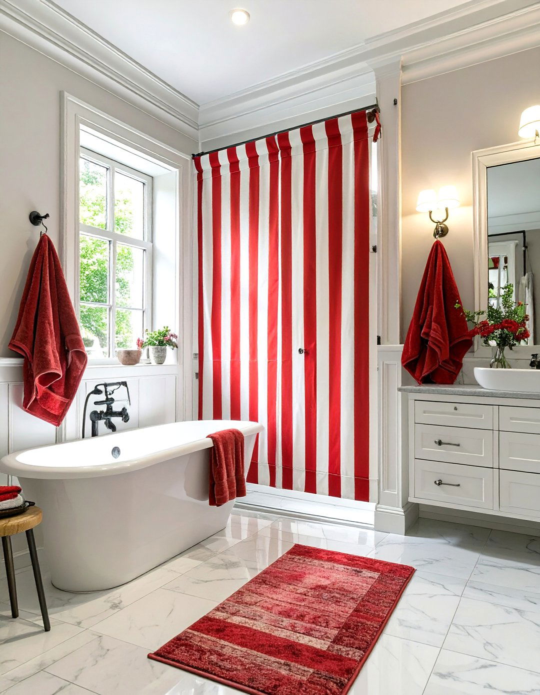 Striped Awning Bathroom Curtain - 30 bathroom curtains ideas