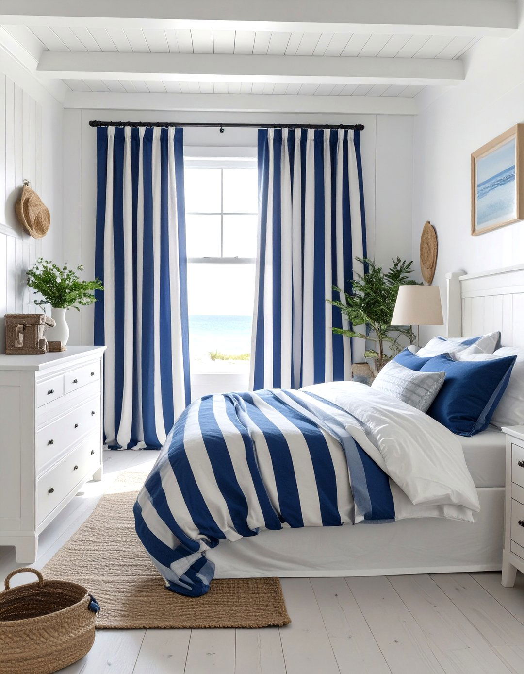 Striped Curtains for a Classic Coastal Bedroom - 30 curtain ideas for bedroom