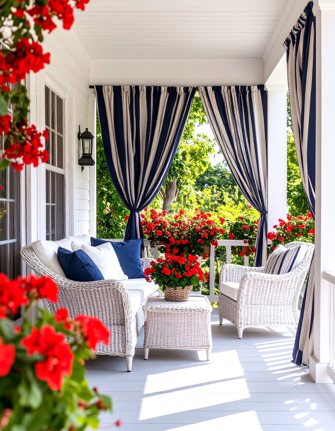 Striped Navy and White Patio Curtains - 30 patio curtain ideas