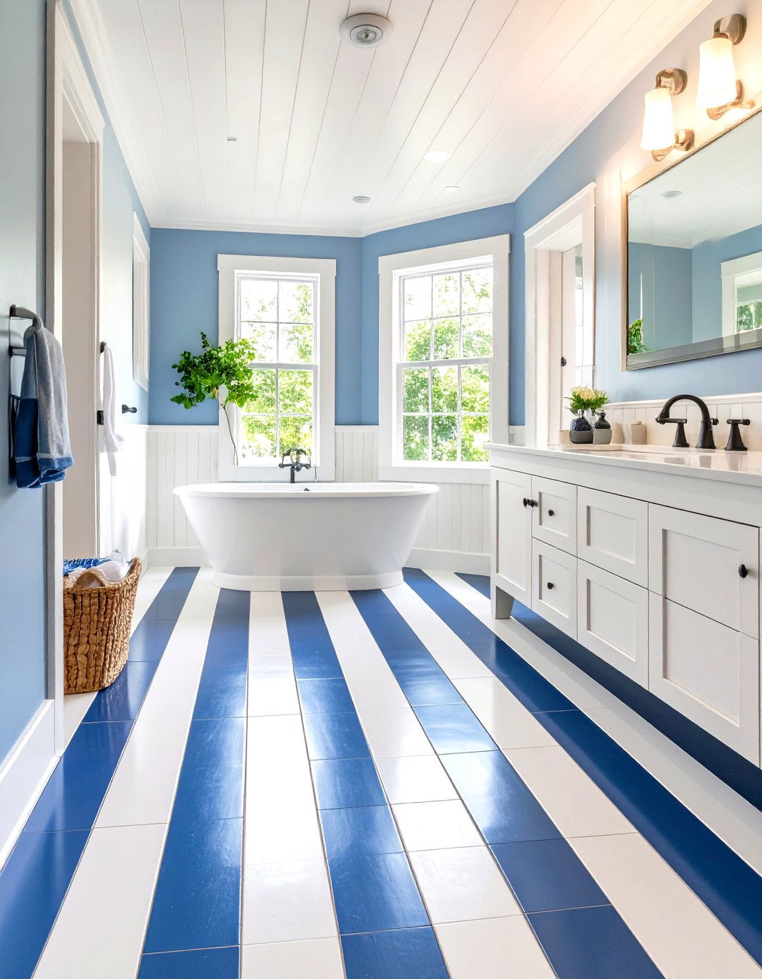 Striped Penny Tile Floor Pattern - 30 penny tile bathroom floor ideas