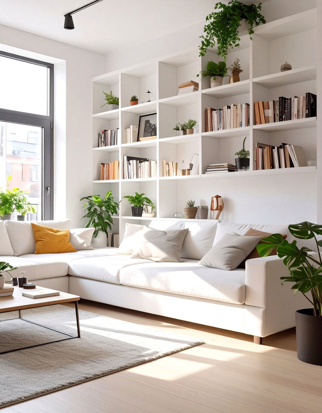 Studio Apartment with a Bookshelf Room Divider - 30 studio apartment interior design ideas