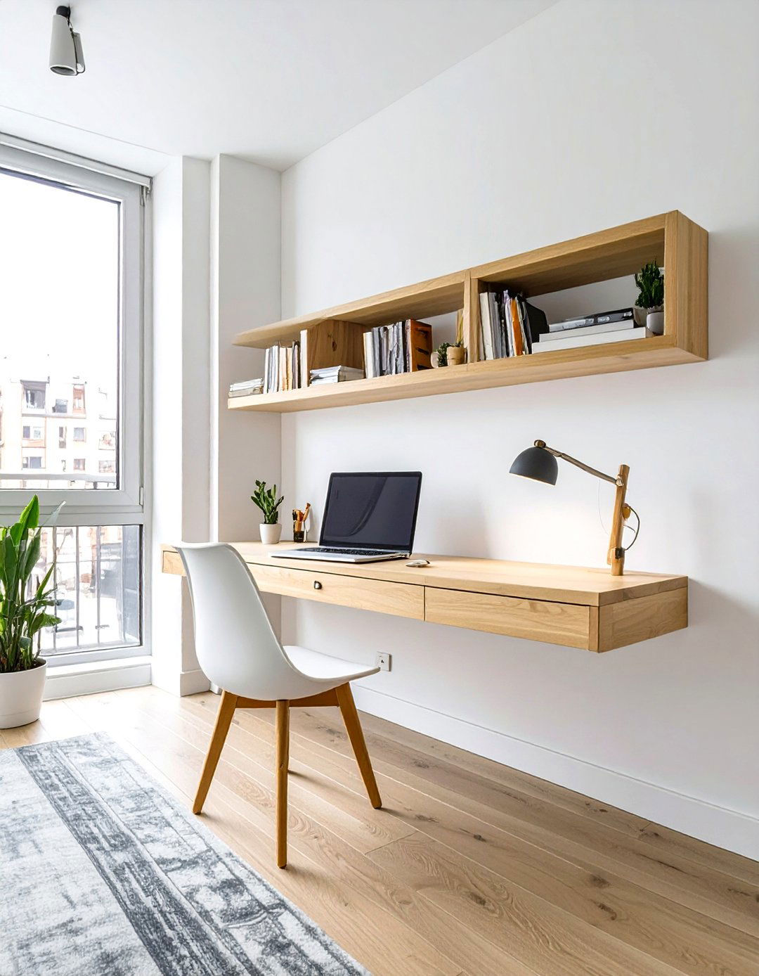 Studio Apartment with a Floating Desk - 30 studio apartment interior design ideas
