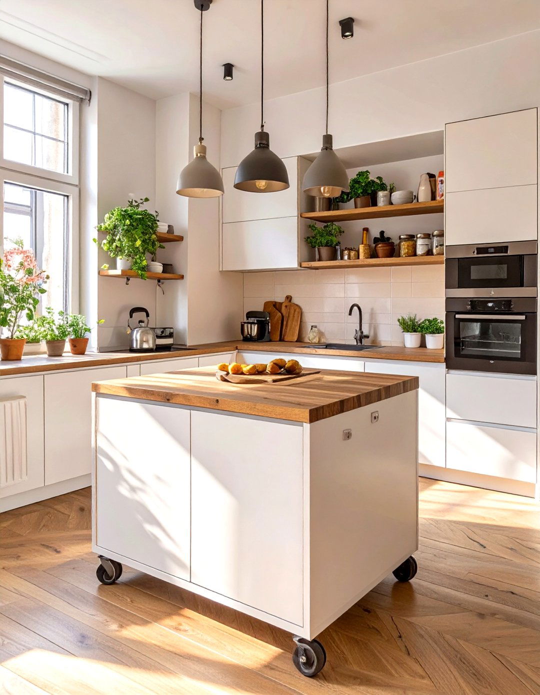 Studio Apartment with a Movable Kitchen Island - 30 studio apartment interior design ideas