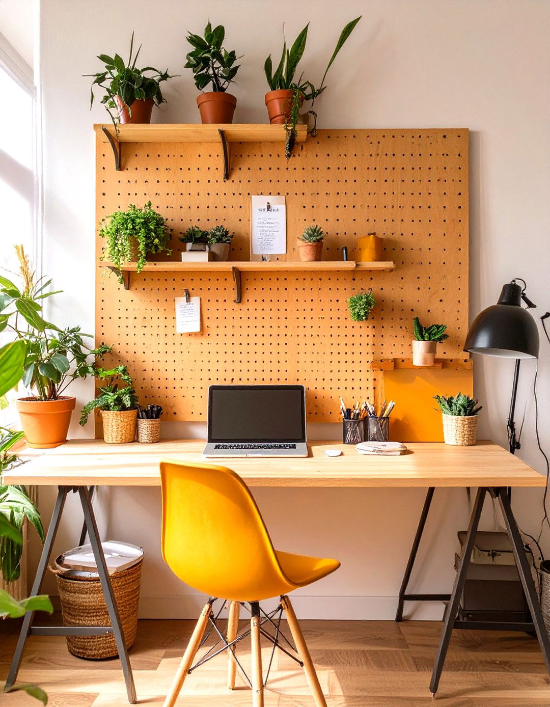Studio Apartment with a Pegboard Wall Organizer - 30 studio apartment interior design ideas