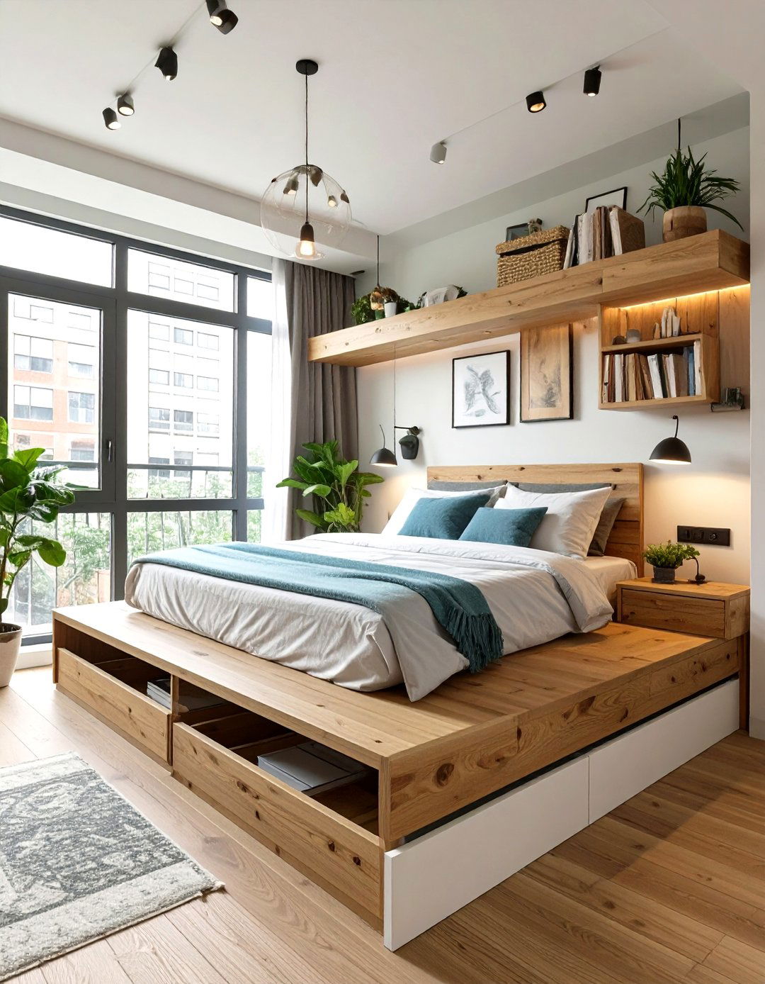Studio Apartment with a Raised Platform Bed - 30 studio apartment interior design ideas