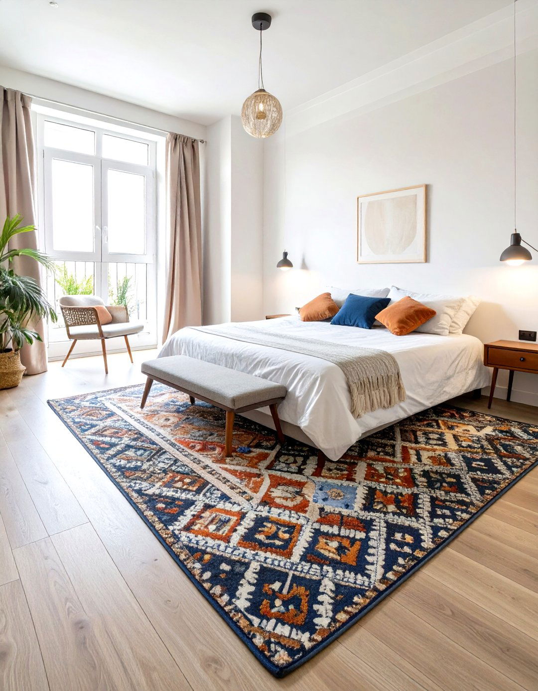 Studio Bedroom Defined by a Rug - 30 studio bedroom ideas