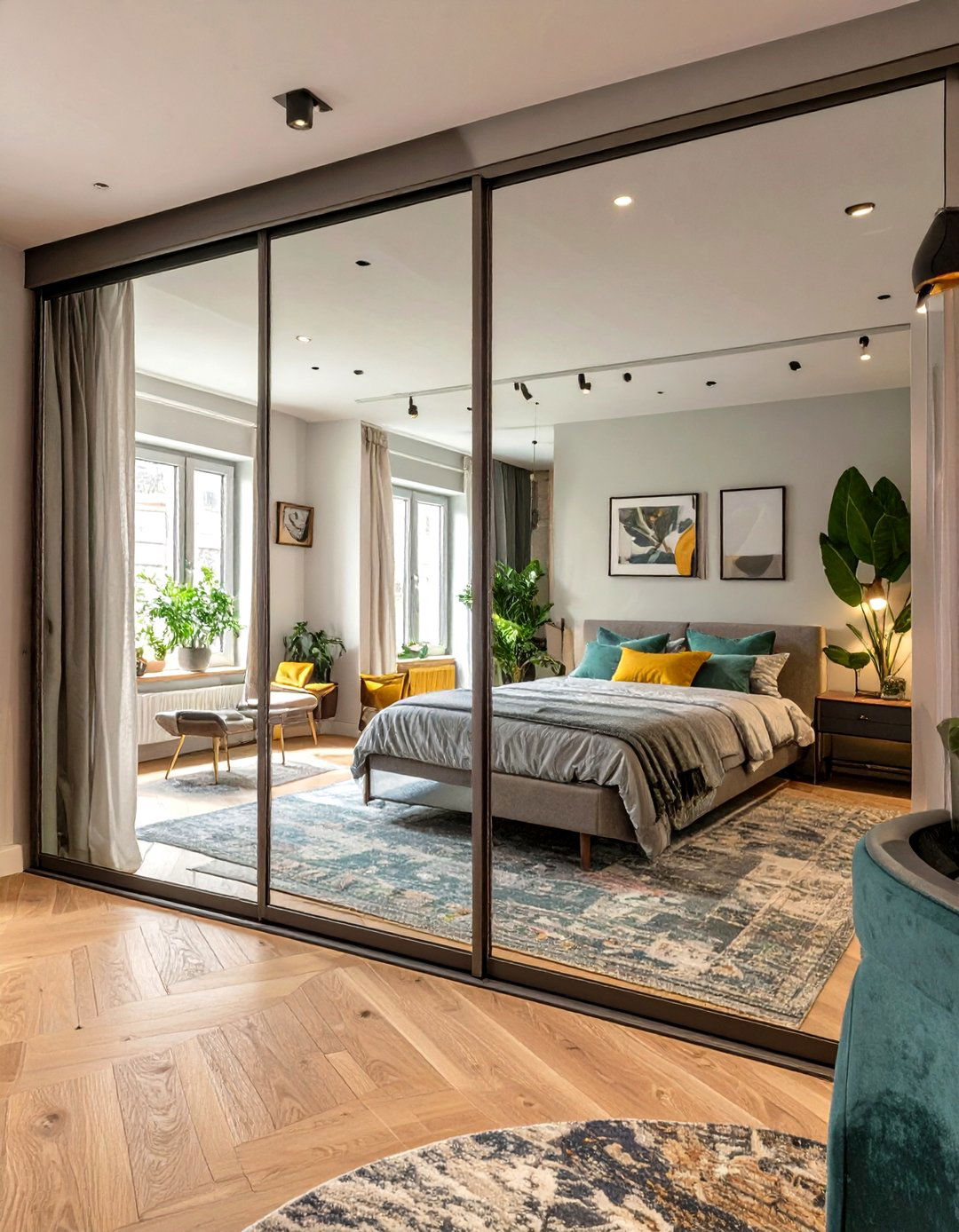 Studio Bedroom with Mirrored Closet Doors - 30 studio bedroom ideas