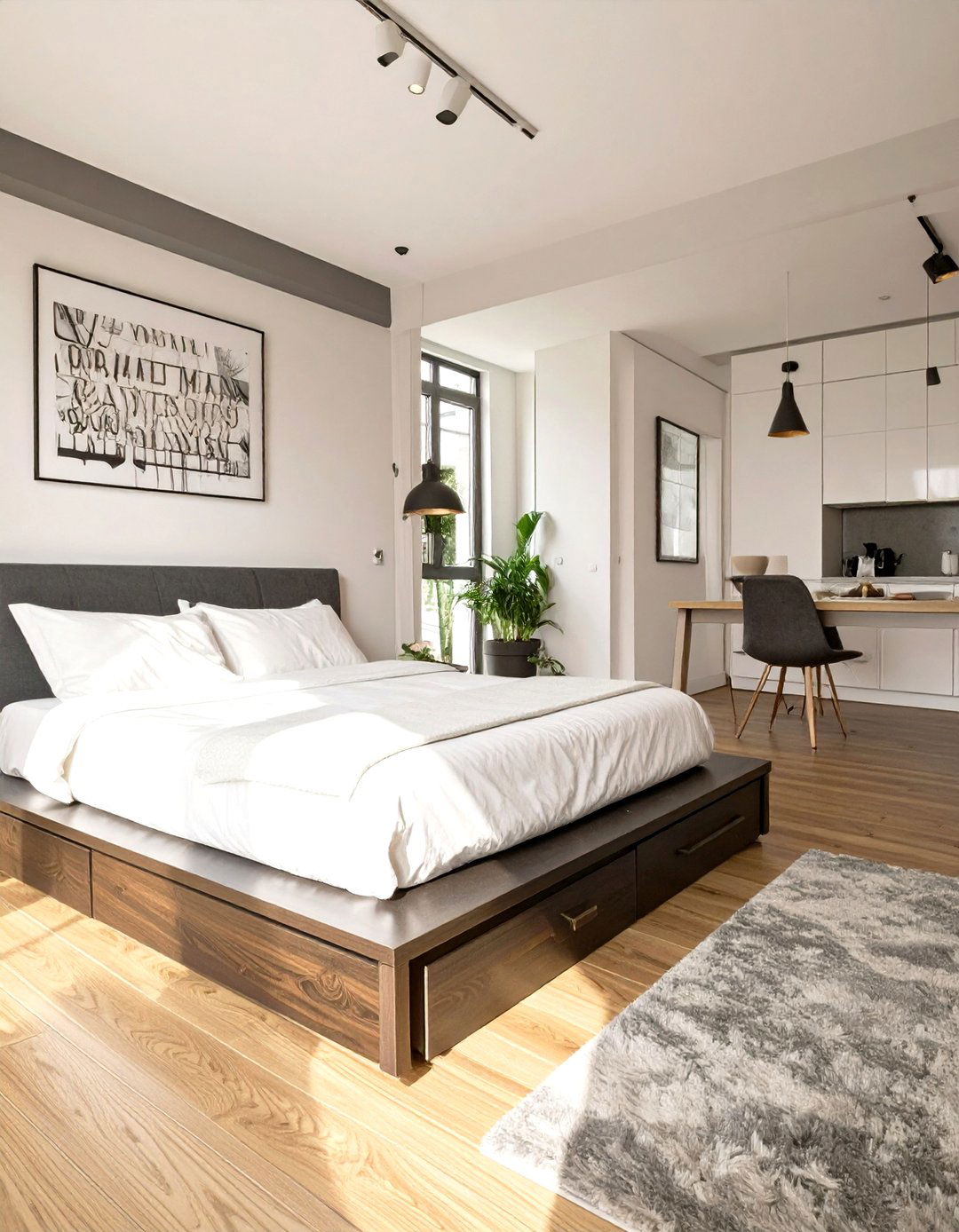 Studio Bedroom with a Raised Platform - 30 studio bedroom ideas