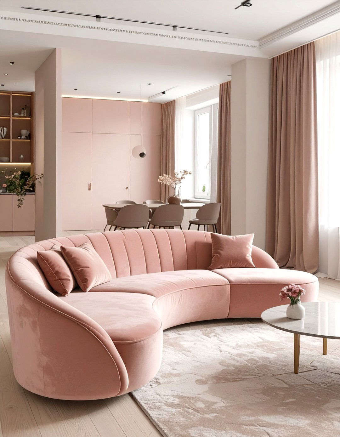 Studio Interior Design with a Curved Sofa - 30 studio interior design ideas