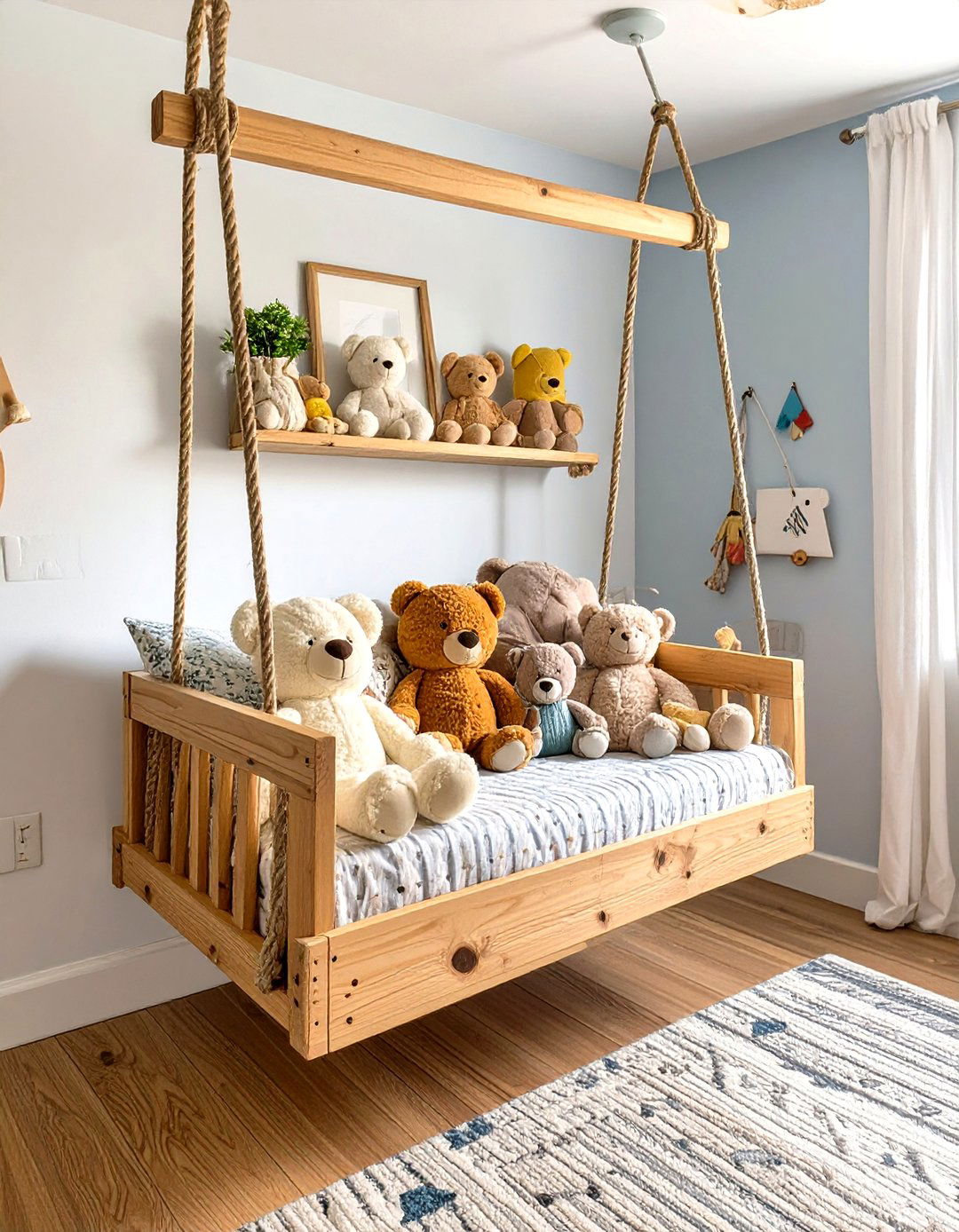Stuffed Animal Storage Swing - 30 toddler girl room ideas on a budget