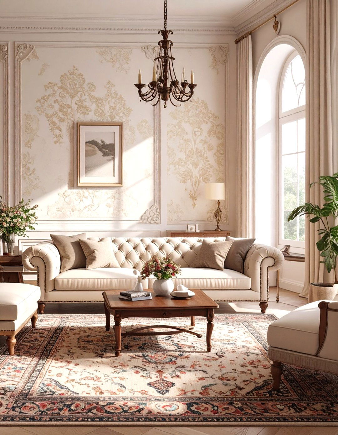 Subtle Damask for a Traditional Living Room - 30 how to use wallpaper in interior design ideas