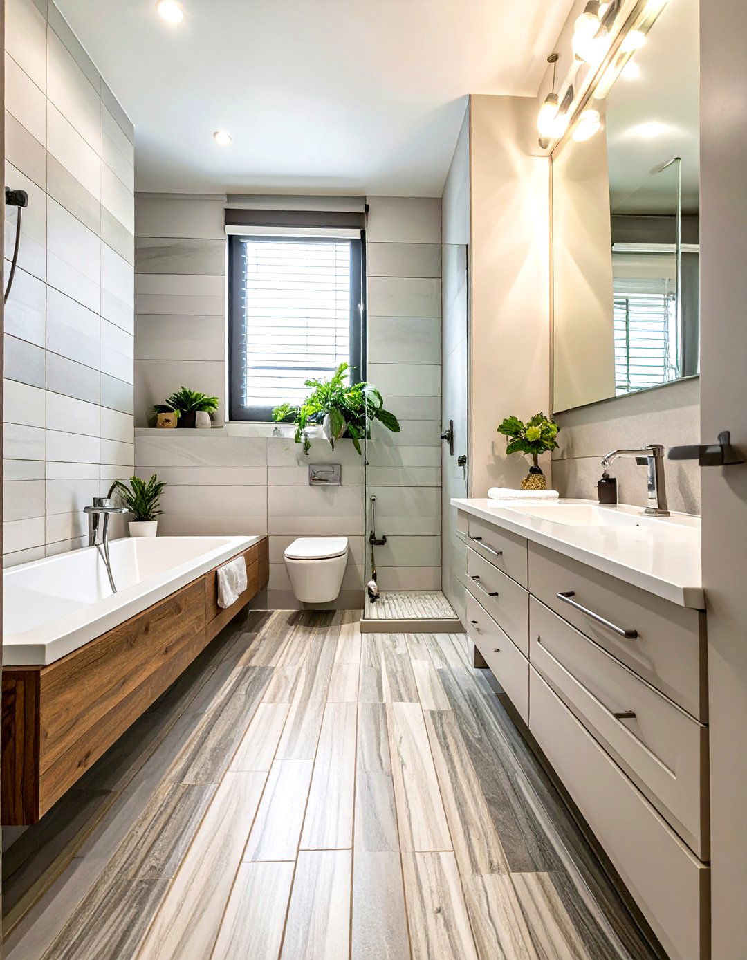 Subtle Linear Patterned Tiles - 30 small bathroom floor tile ideas