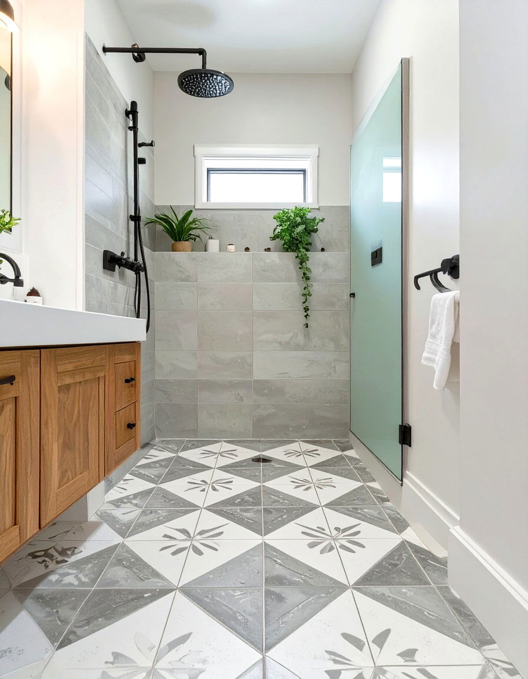 Subtle Patterned Cement Shower Tile - 30 small shower tile ideas