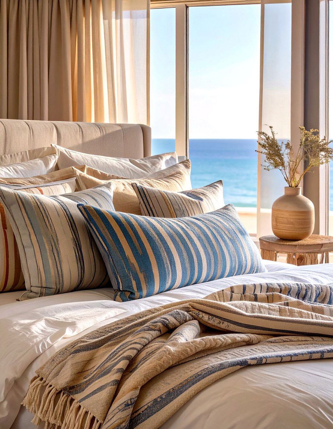 Subtle Striped Patterns - 30 seaside modern coastal bedroom ideas