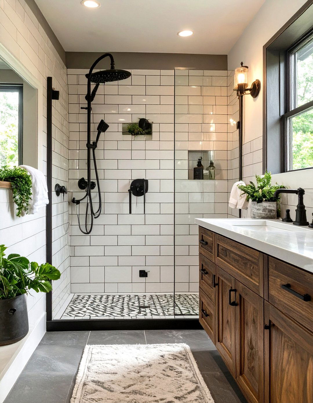 Subway Tile Bathroom with Dark Grout - 30 farmhouse bathroom ideas