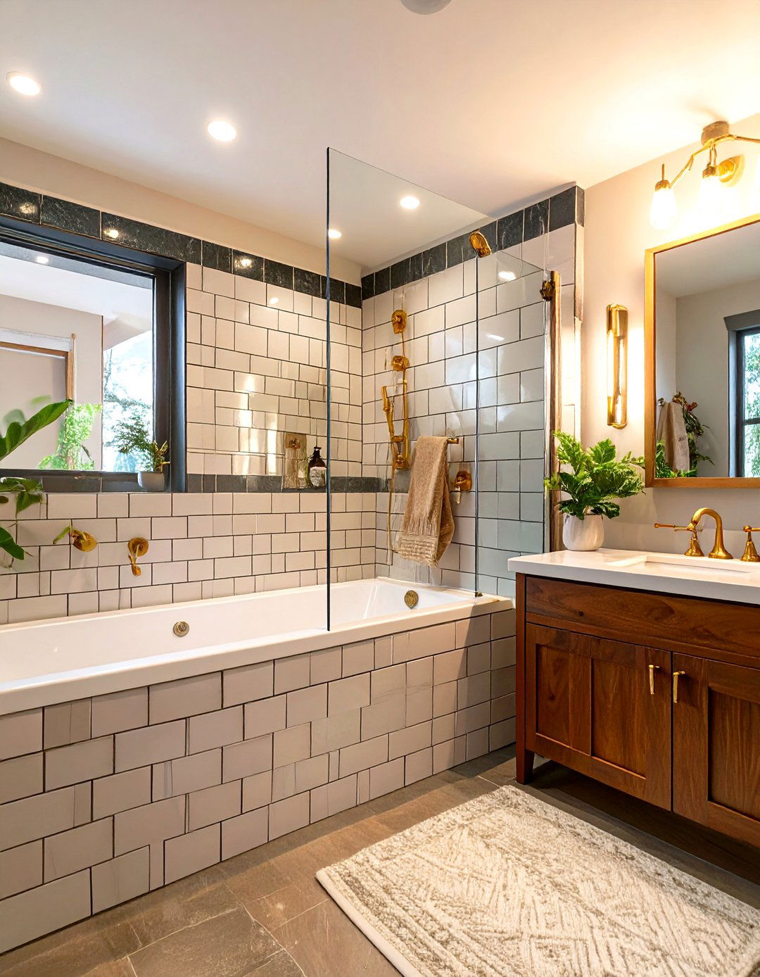 Subway Tile Shower with Dark Grout - 30 tub to shower conversion ideas