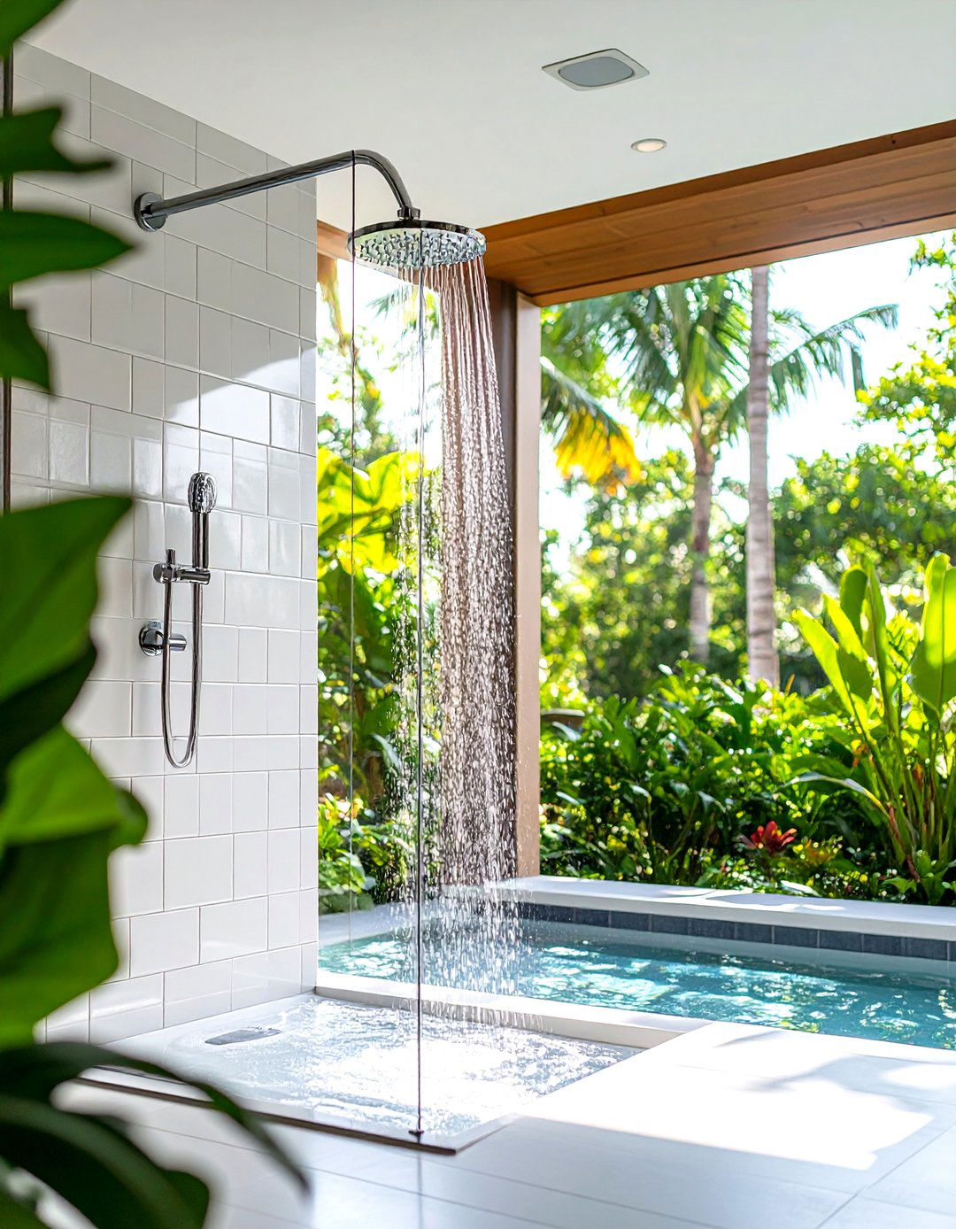 Subway Tile with Contrasting Grout - 30 pool bathroom ideas
