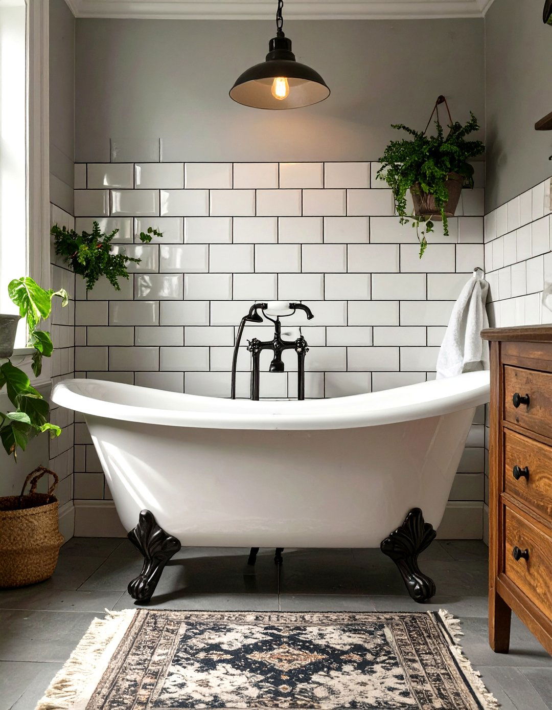 Subway Tile with Dark Grout - 30 vintage bathroom ideas