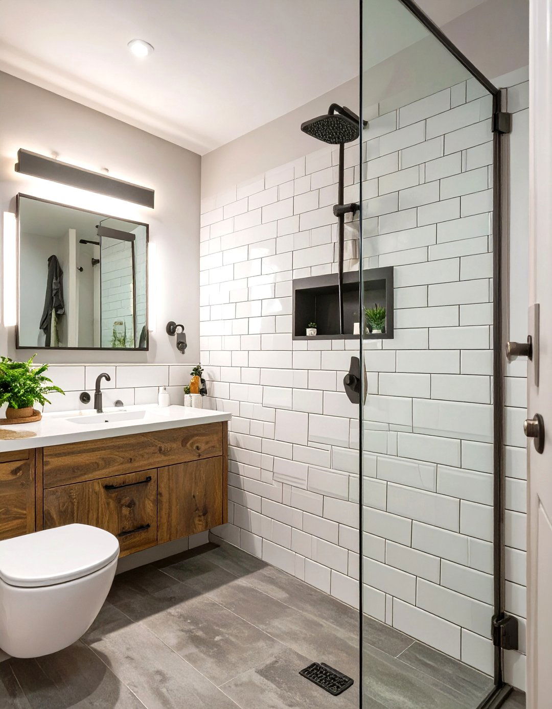 Subway Tile with Dark Grout Accent Wall - 30 small bathroom accent wall ideas