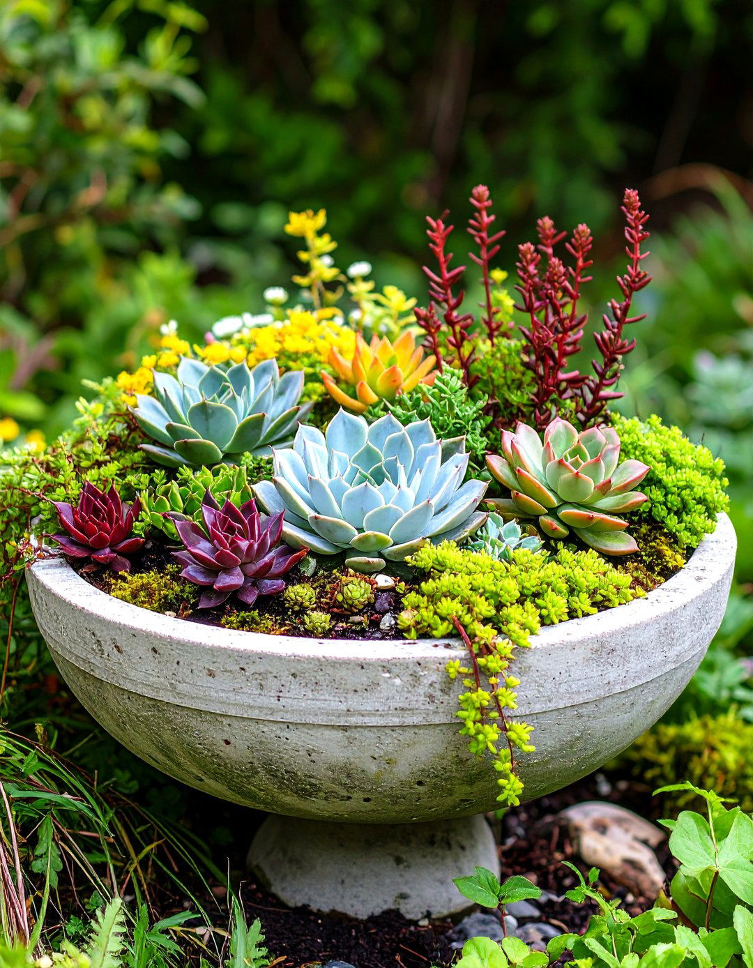 Succulent Bird Bath Garden - 30 outdoor succulent garden ideas