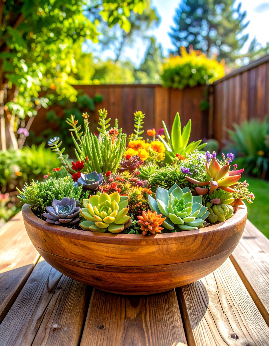 Succulent Filled Dough Bowl - 30 outdoor table decor ideas