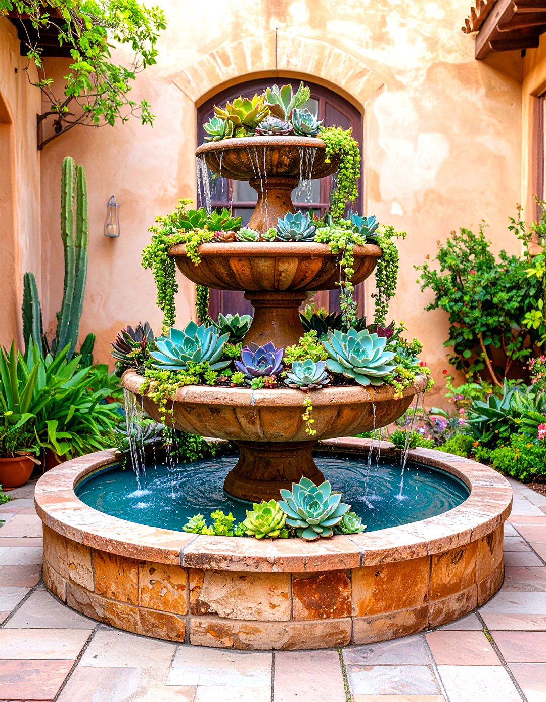 Succulent Fountain Planter Garden - 30 outdoor succulent garden ideas