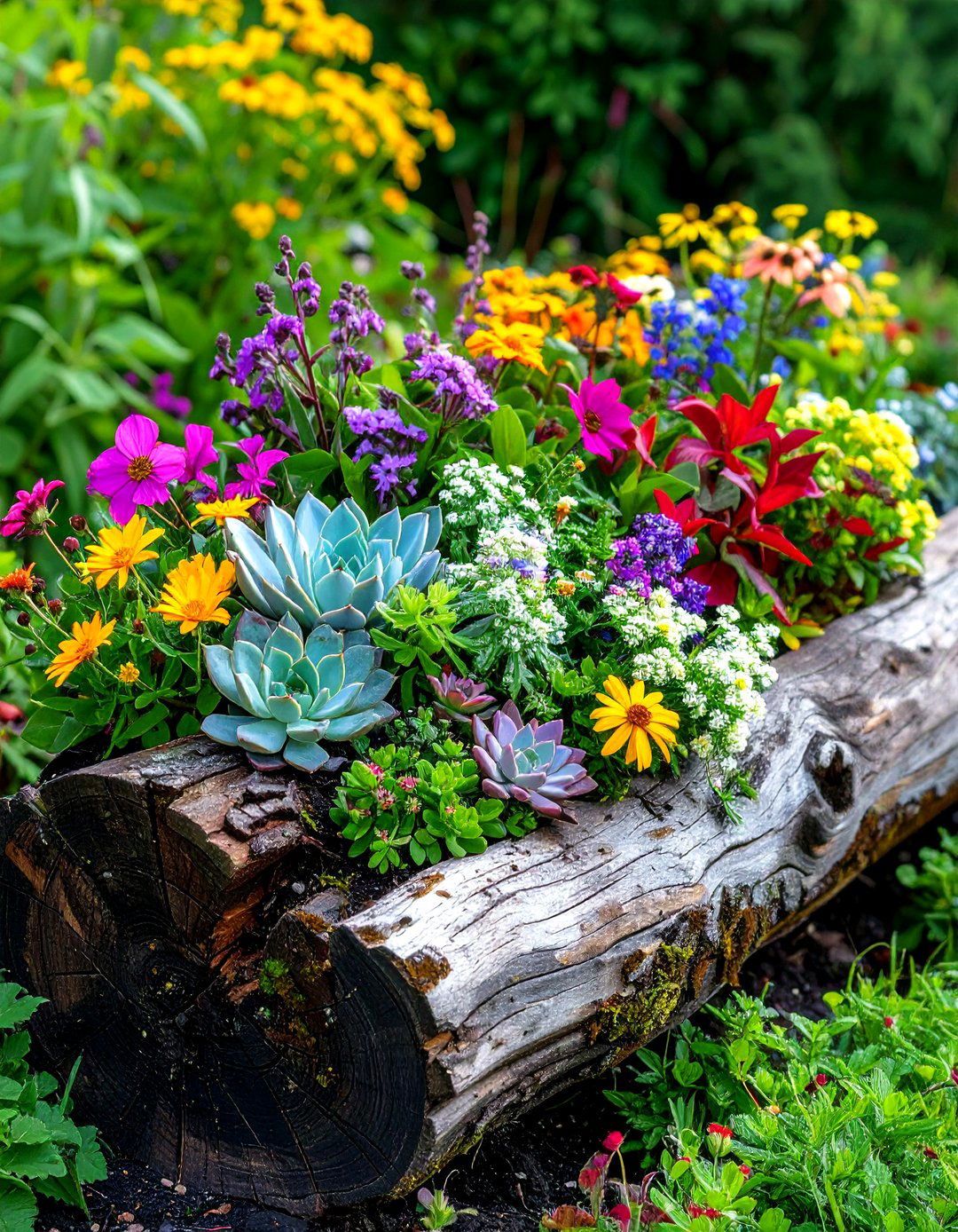Succulent Log Planter Garden - 30 outdoor succulent garden ideas