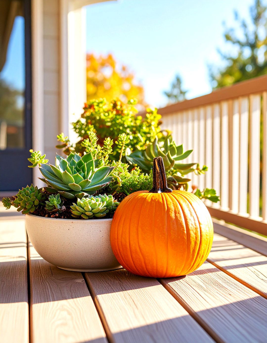 Succulent and Pumpkin Planter - 30 front porch fall planter ideas