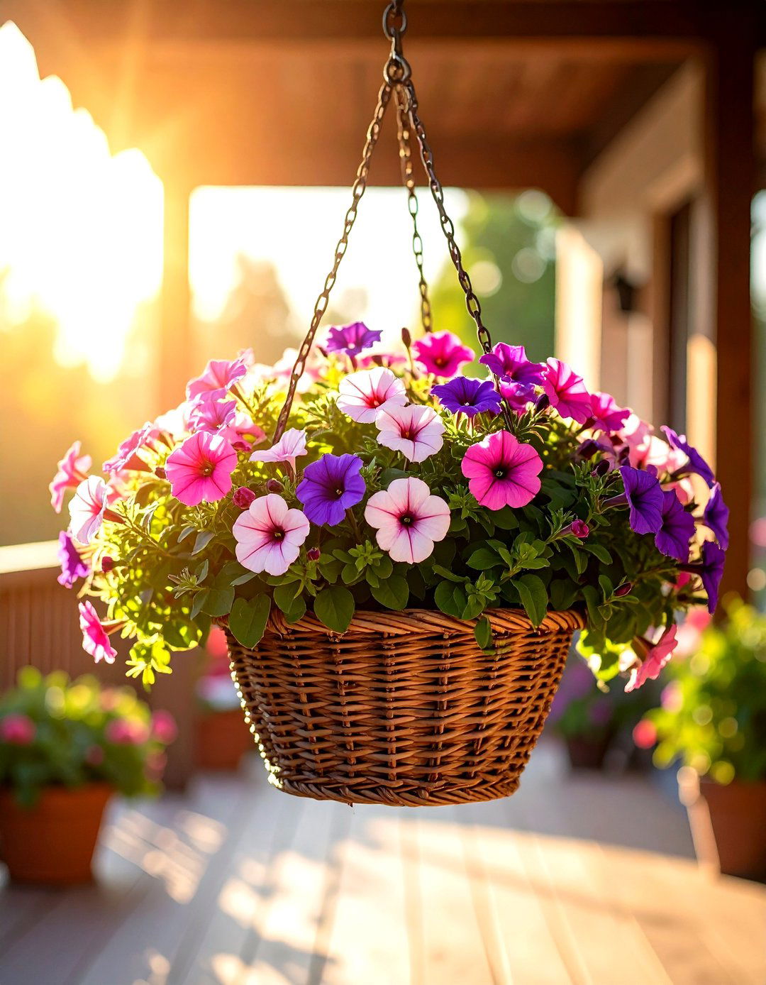 Sun Loving Petunias in Hanging Baskets - 30 patio plants ideas