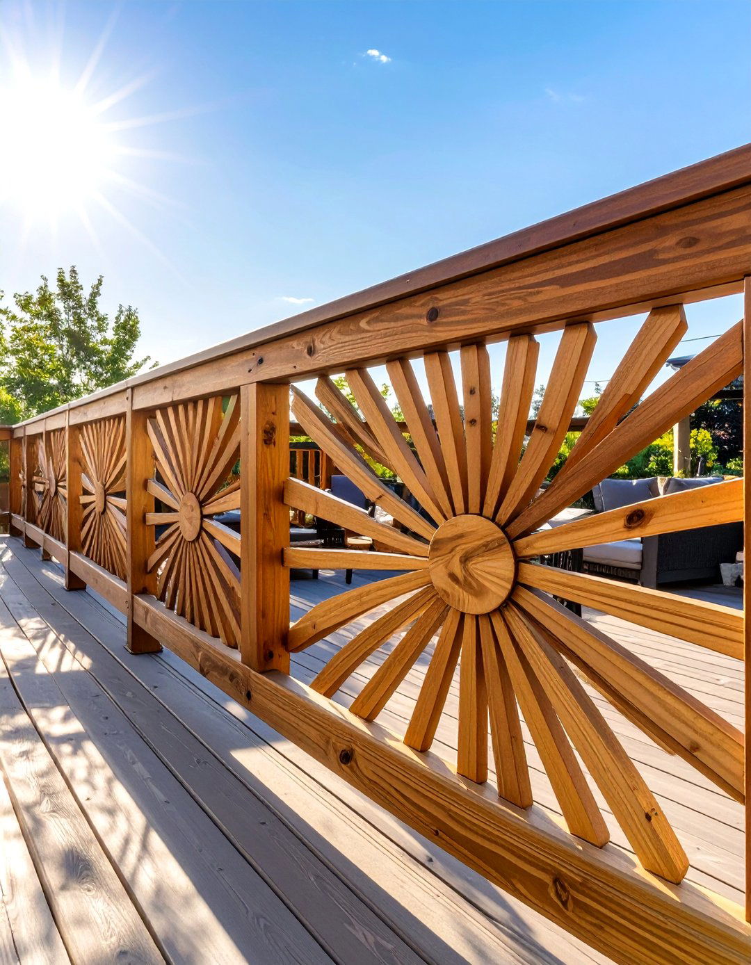 Sunburst Pattern Deck Handrail - 30 deck handrail ideas
