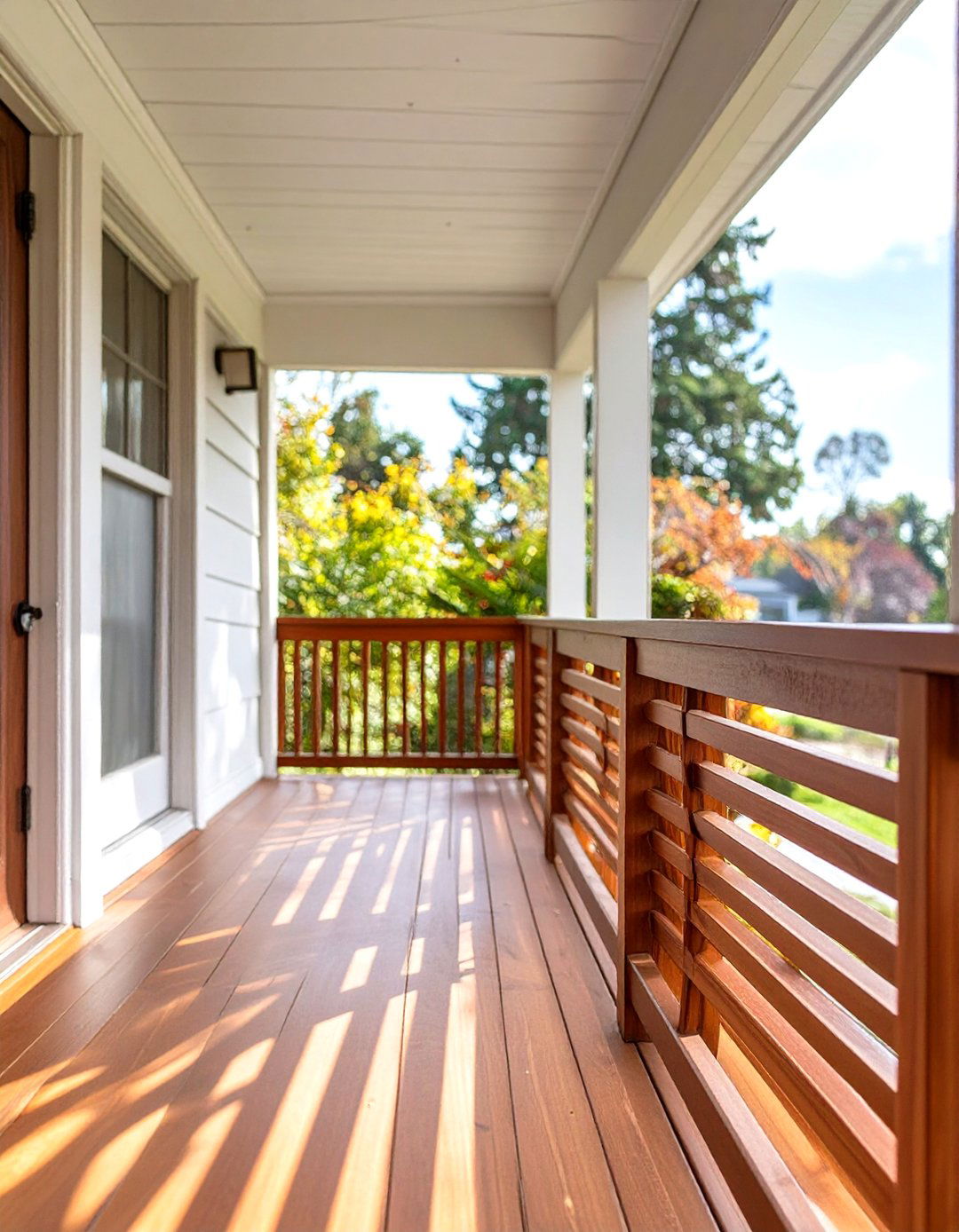 Sunburst Pattern Wood Porch Railing - 30 cheap porch railing ideas