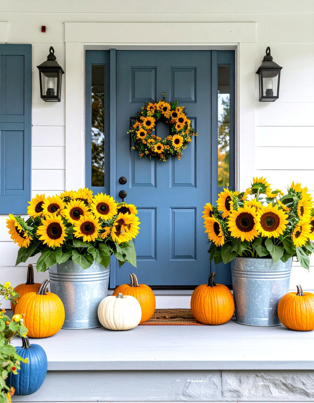 Sunflower Focused Fall Porch - 30 fall porch ideas