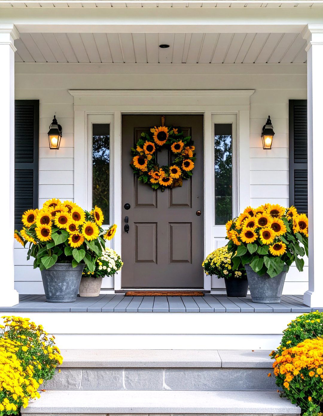 Sunflower Themed Front Porch - 30 front porch fall decorating ideas
