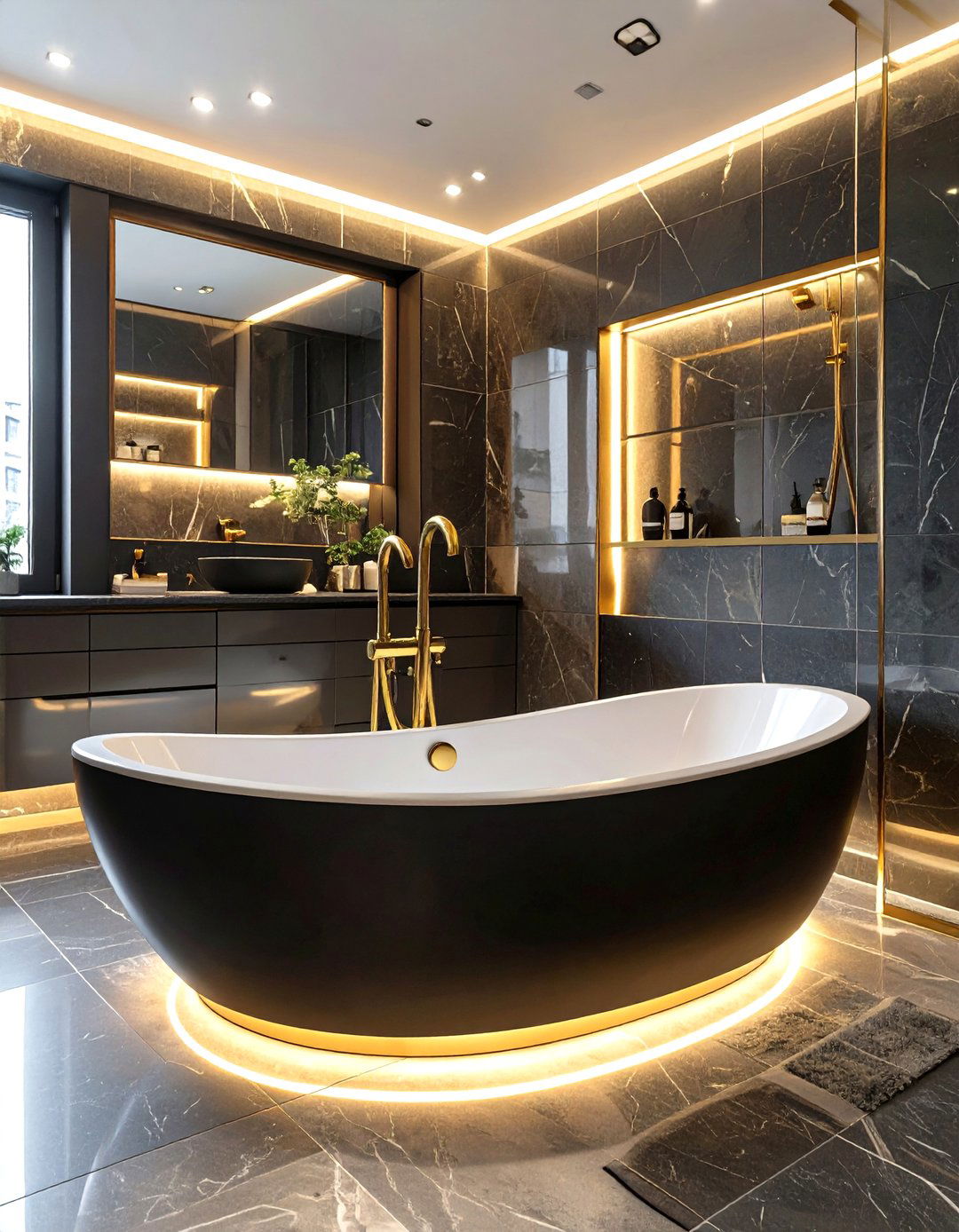 Sunken Bathtub Bathroom - 30 black and gold bathroom ideas