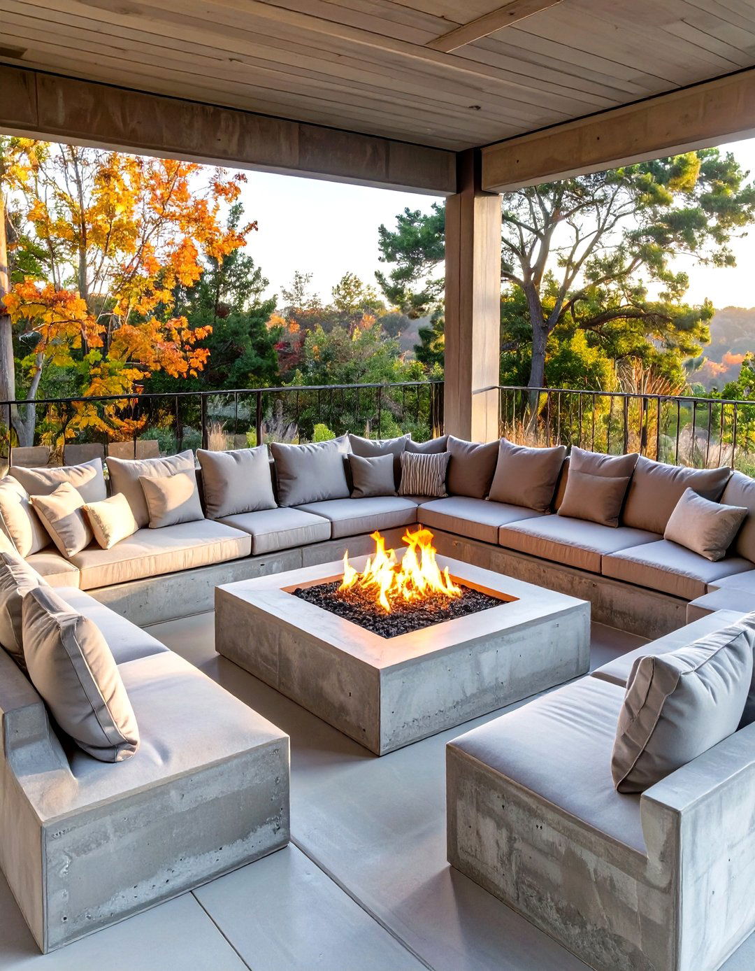 Sunken Concrete Porch Conversation Pit - 30 concrete porch ideas