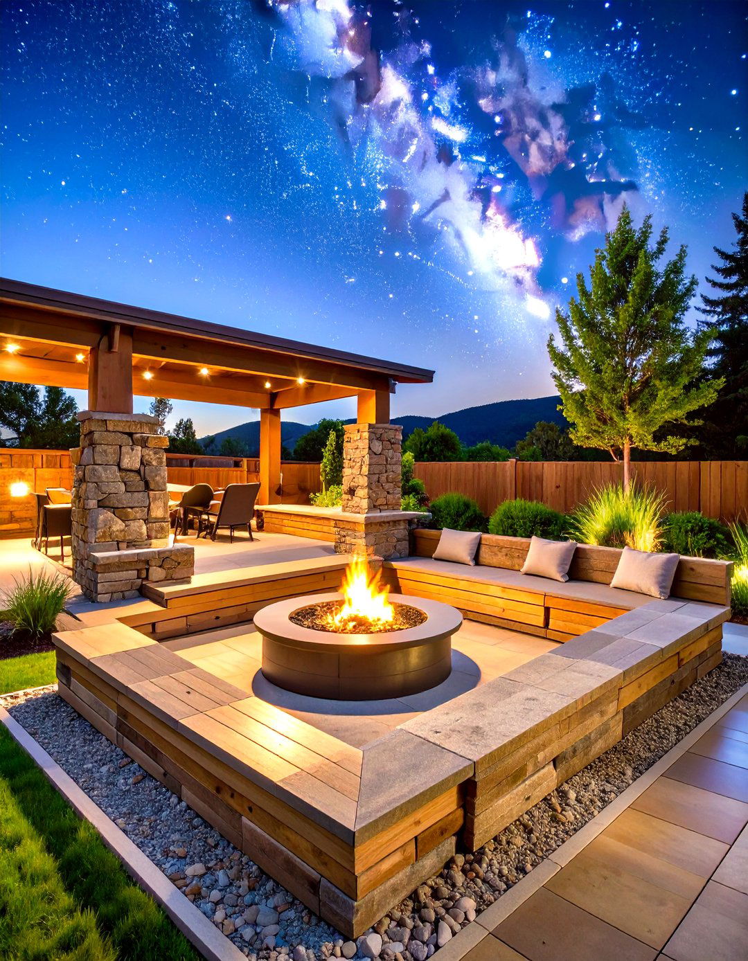 Sunken Fire Pit with Timber Seating - 30 landscape timber ideas