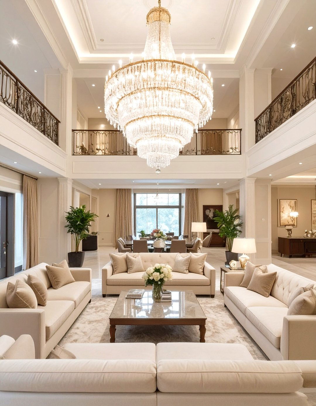 Sunken Living Room Featuring a Statement Chandelier - 30 sunken living room ideas