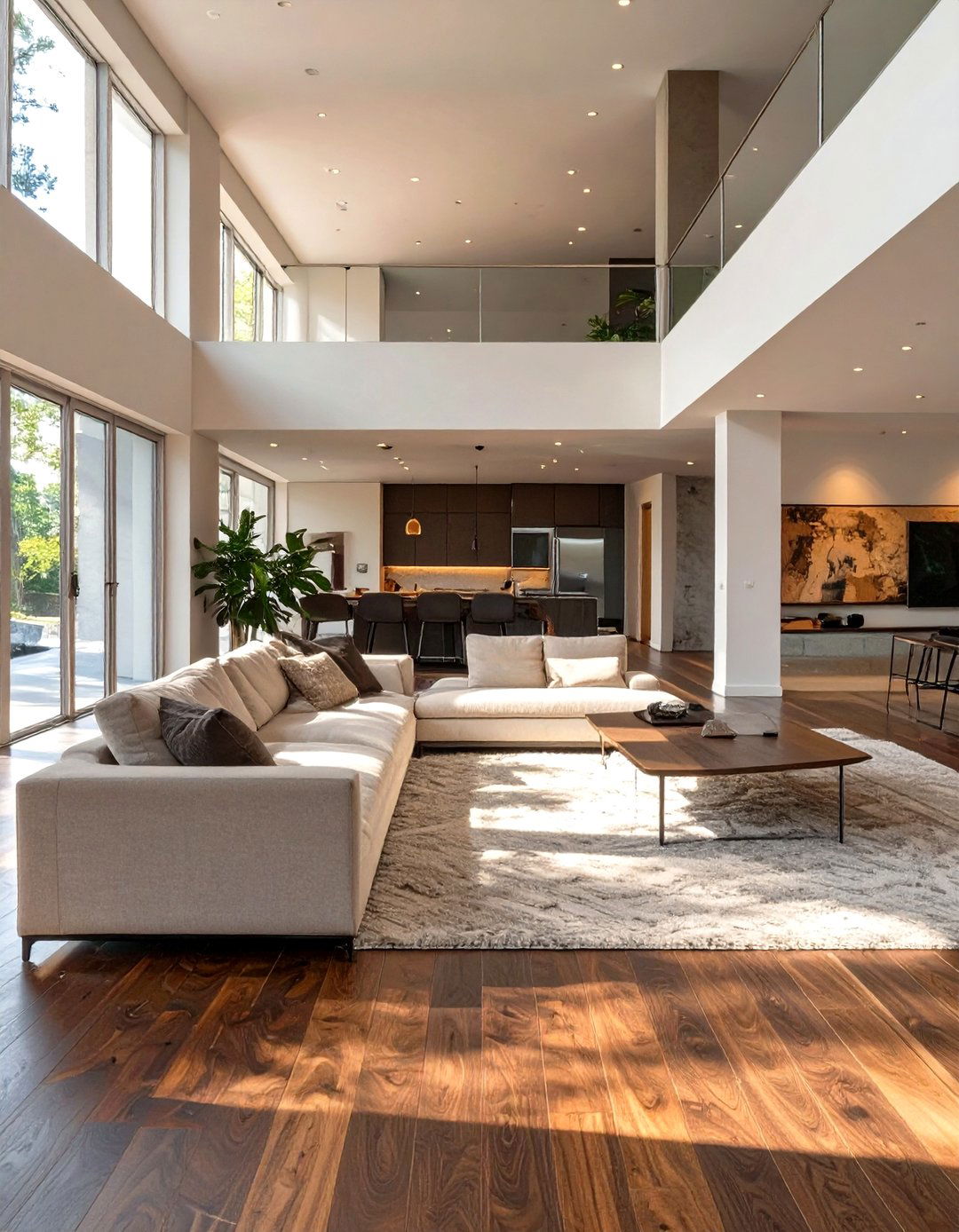 Sunken Living Room with Contrasting Flooring - 30 sunken living room ideas