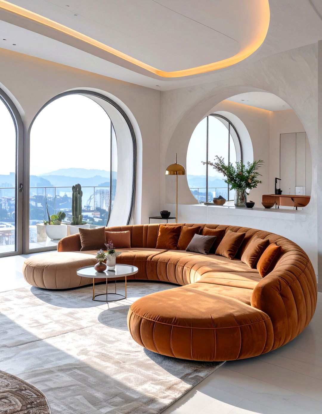 Sunken Living Room with Curved Architectural Lines - 30 sunken living room ideas